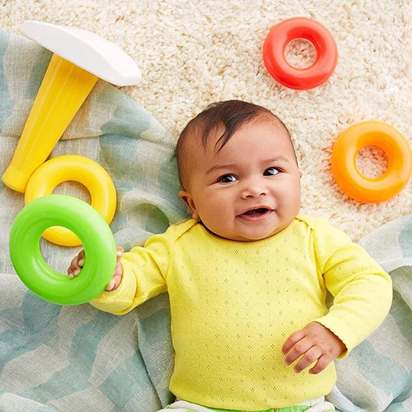 Plastic Baby Kids Teddy Stacking Ring Jumbo Stack Up Educational Toy 5pc - LootFaat