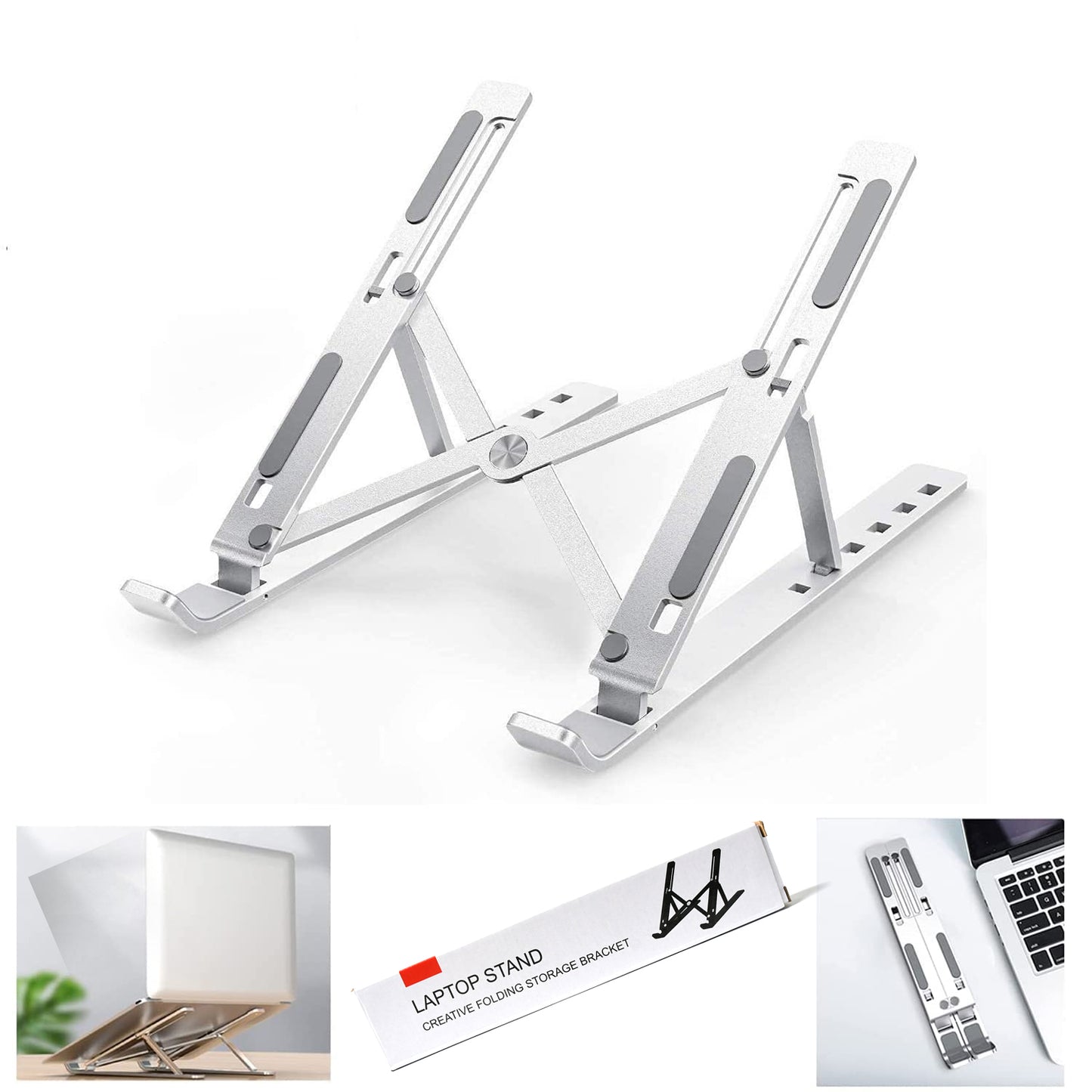 Laptop Stand For Desk Metal Portable Laptop Stand With 6 Adjustable Angles Laptop Riser Phone And Tablet Stand Compatible For All Laptop - LootFaat