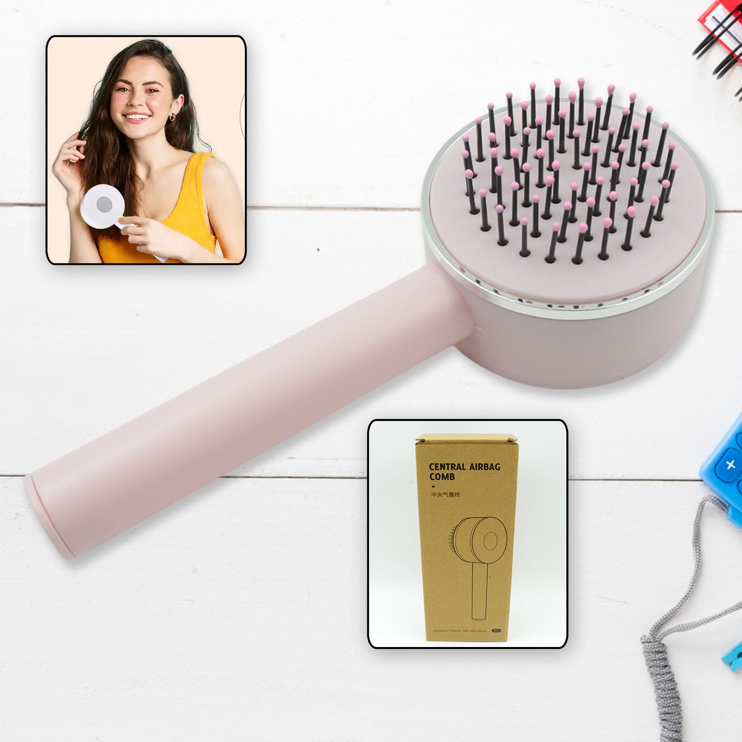 Air Cushion Massage Brush Airbag Massage Comb With Long Handle Self-cleaning Hair Brush Detangling Anti-static For All Hair - LootFaat