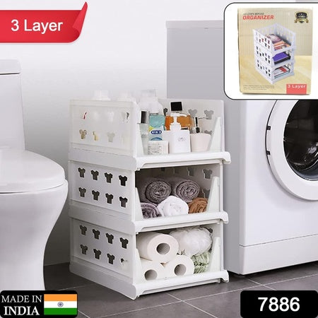 3 Layer Stackable Multifunctional Storagefor Clothes Foldable Drawer Shelf Basket Utility Cart Rack Storage Organizer Cart For Kitchen Pantry Closet Bedroom Bathroom Laundry(3 Layer 1 Pc) - LootFaat