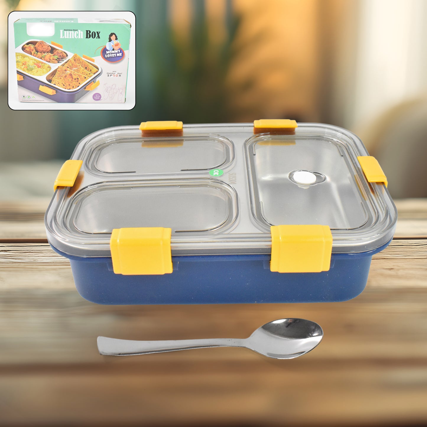 3 Compartment Transparent Stainless Steel Lunch Box For Kids - LootFaat