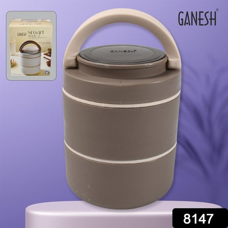 Ganesh Smart Stack 2 Layer Protable Lunch Box Stainless Steel Airtight Leak-proof Lunch Box For Office School Picnic - Color May Vary - LootFaat