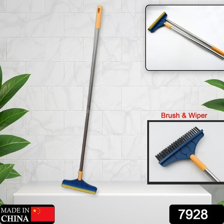 2 In 1 Cleaning Brush Long Handle Floor Brush Rotatable Cleaning Brush For Bathroom Kitchen 120 Degree Triangular Rotating Brush Head With Wiper - LootFaat