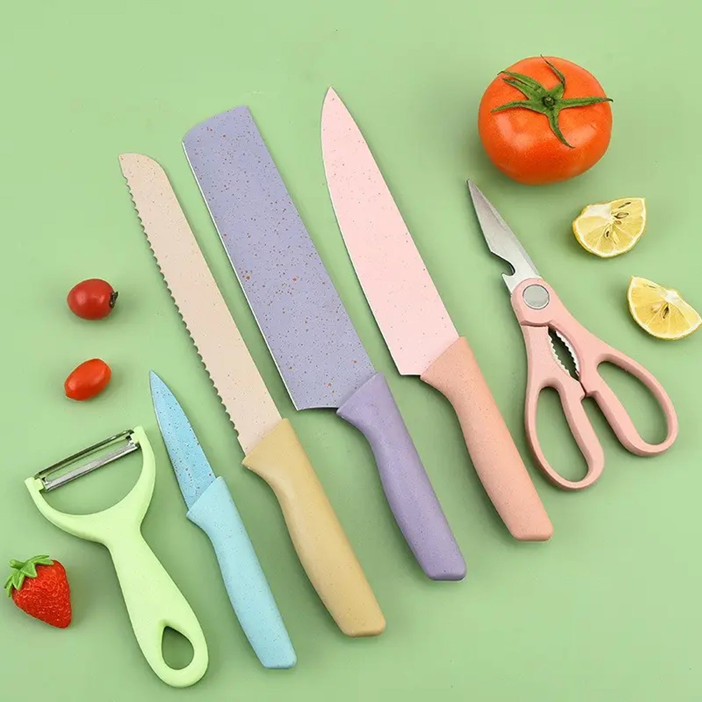 Professional Colorful Kitchen Knives Set Of 6 Pieces Non-stick Blades With High Carbon Stainless Steel Sharp Kitchen Cutting Knives Set For Slicing Paring And Cooking Chef Kitchen Knives Set - LootFaat
