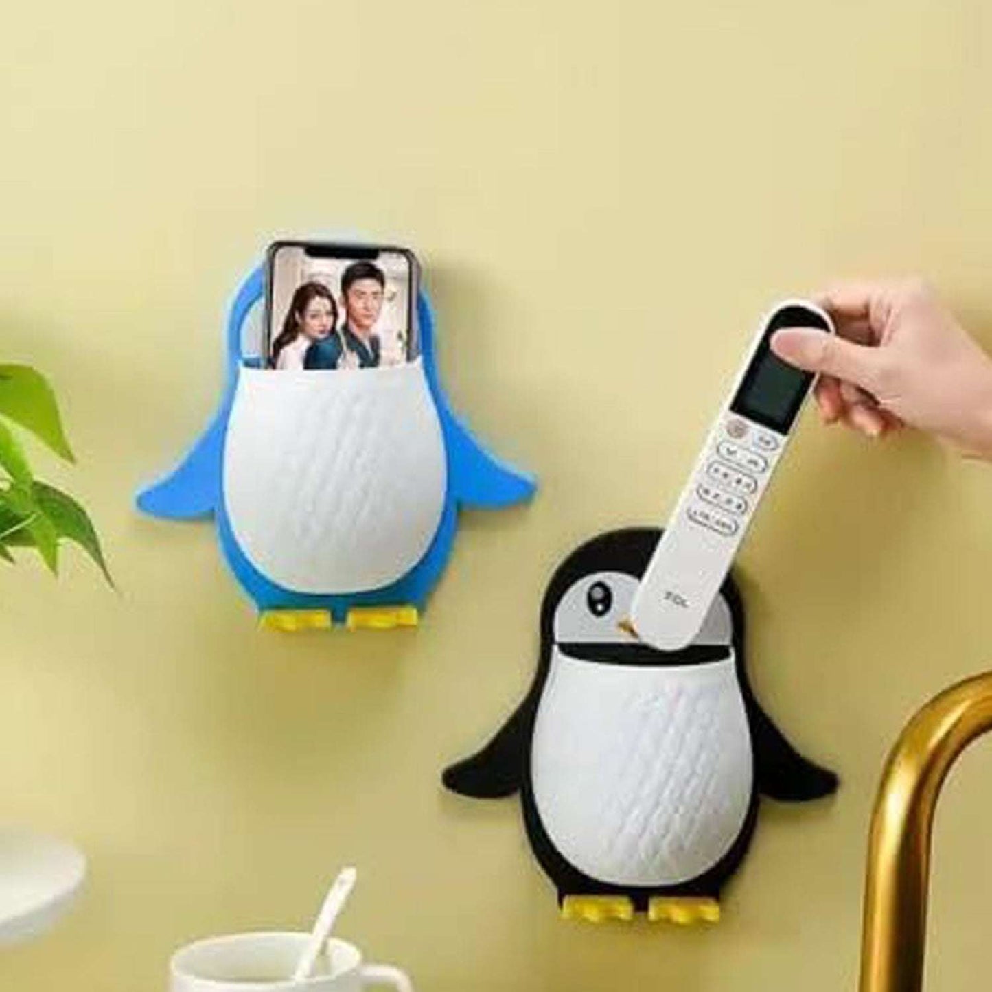Penguin Storage Box Adhesive Remote Case Electric Toothbrushes Holder Universal Controller Holder Wall Nightstand Office Plastic Wall Mount - LootFaat