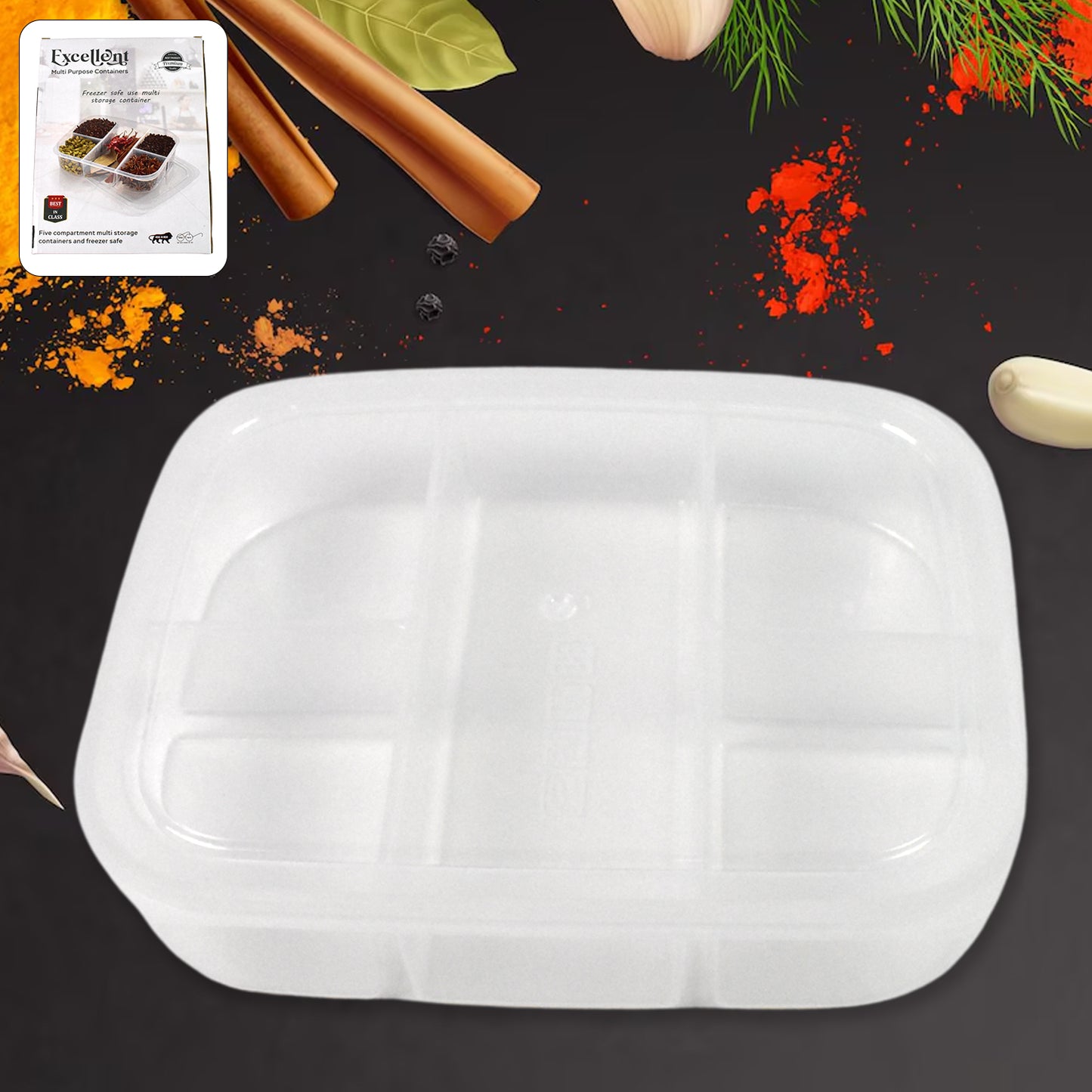 Plastic 5- Compartment Excellent Container Reusable Lunch Box (1 Pc) - LootFaat