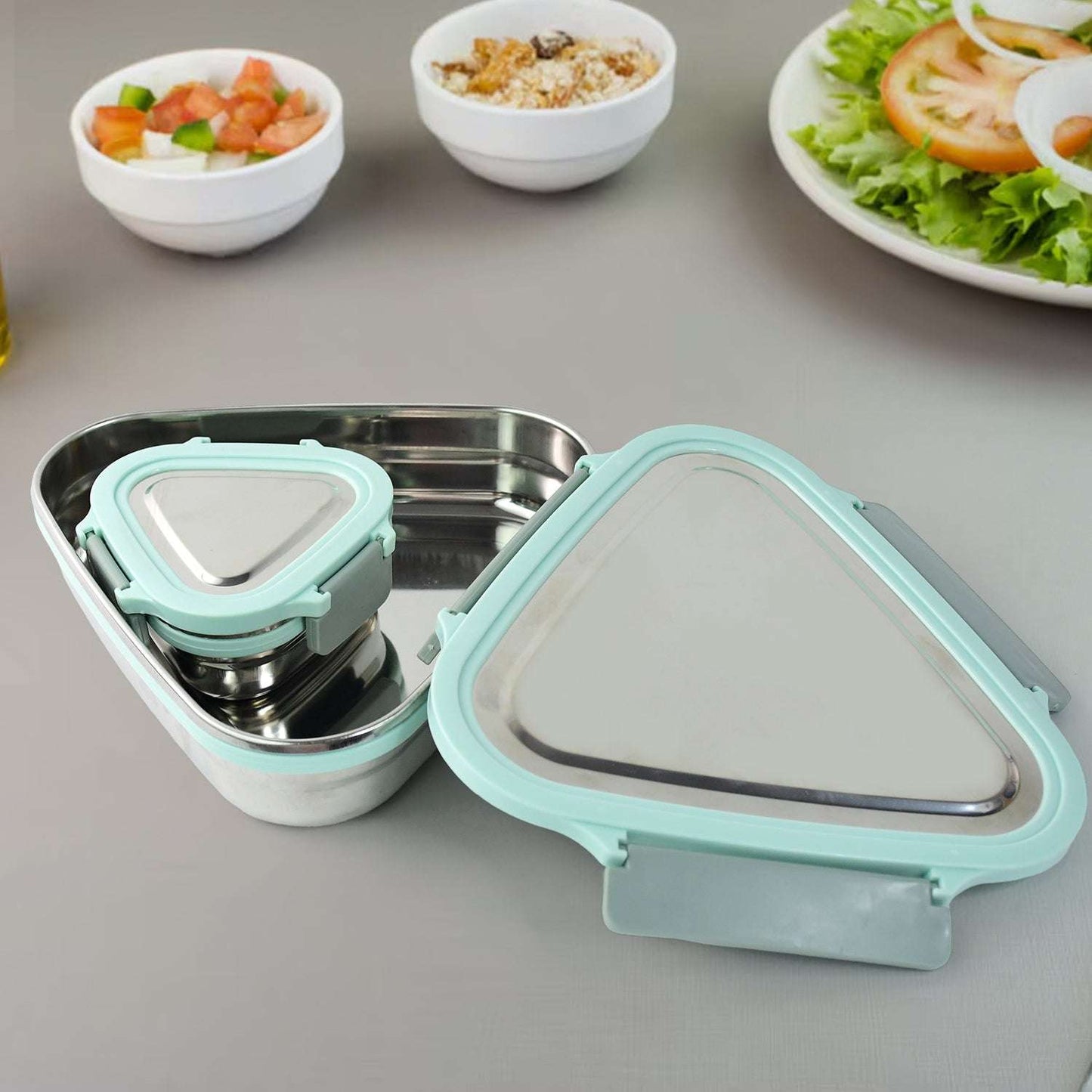 Ganesh Trinity 2-piece Stainless Steel Triangle Lunch Box Set