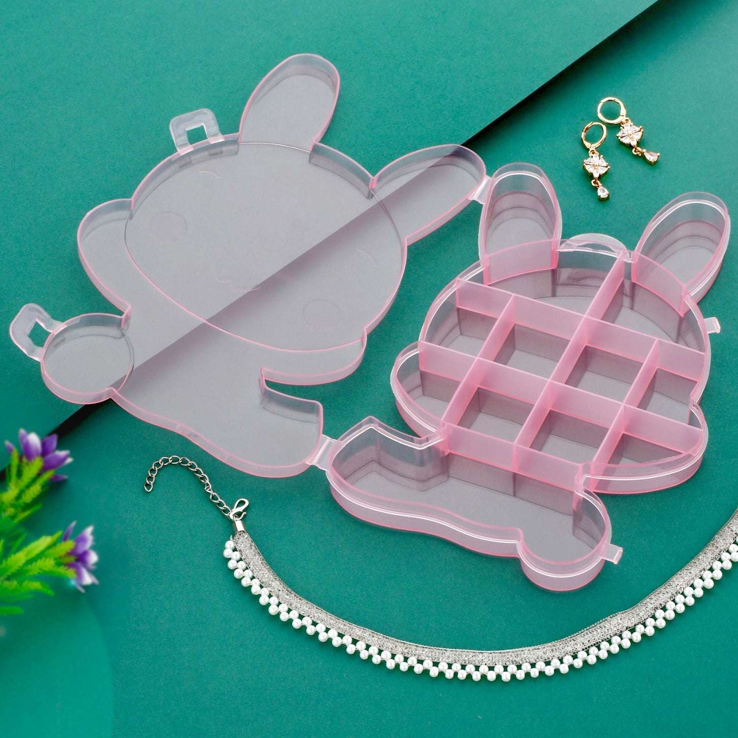 Transparent Cartoon Bear Clear Plastic Storage Box Jewelry Box Jewelry Organizer Holder Cabinets For Small Objects (1 Pc) - LootFaat
