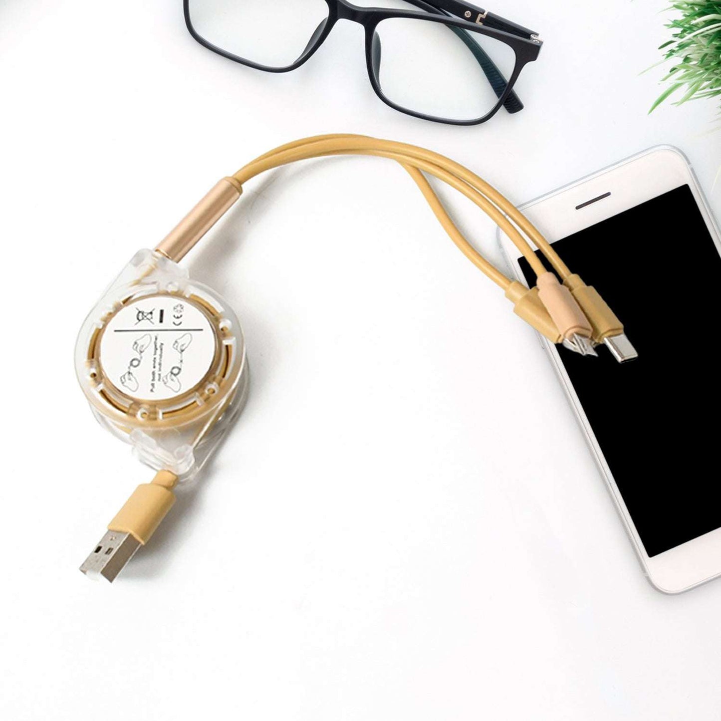 3-in-1 Retractable Multi Charging Cable - USB-C, Micro USB, & iOS