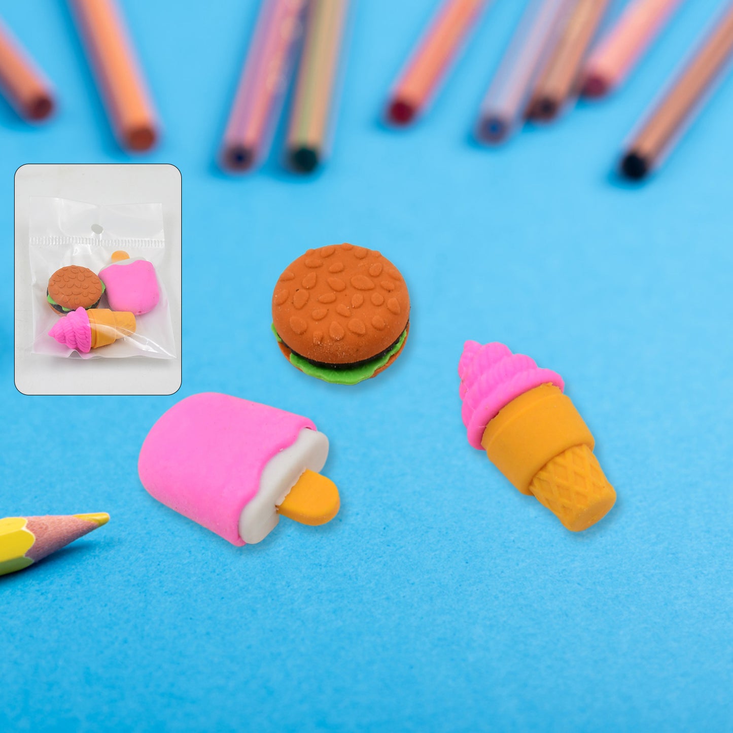 Mix Design Fancy Stylish Colorful Erasers (1 Set 3 Pc Set) - LootFaat