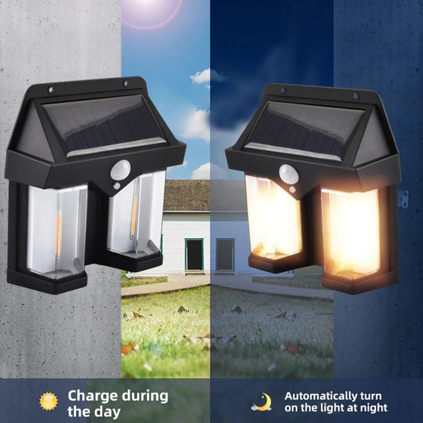 Outdoor Solar Wall Lamp Outdoor Waterproof High Quality Lamp Induction Garden Lamp Garden Villa Night Lamp Double Lamp Light (1 Pc) - LootFaat