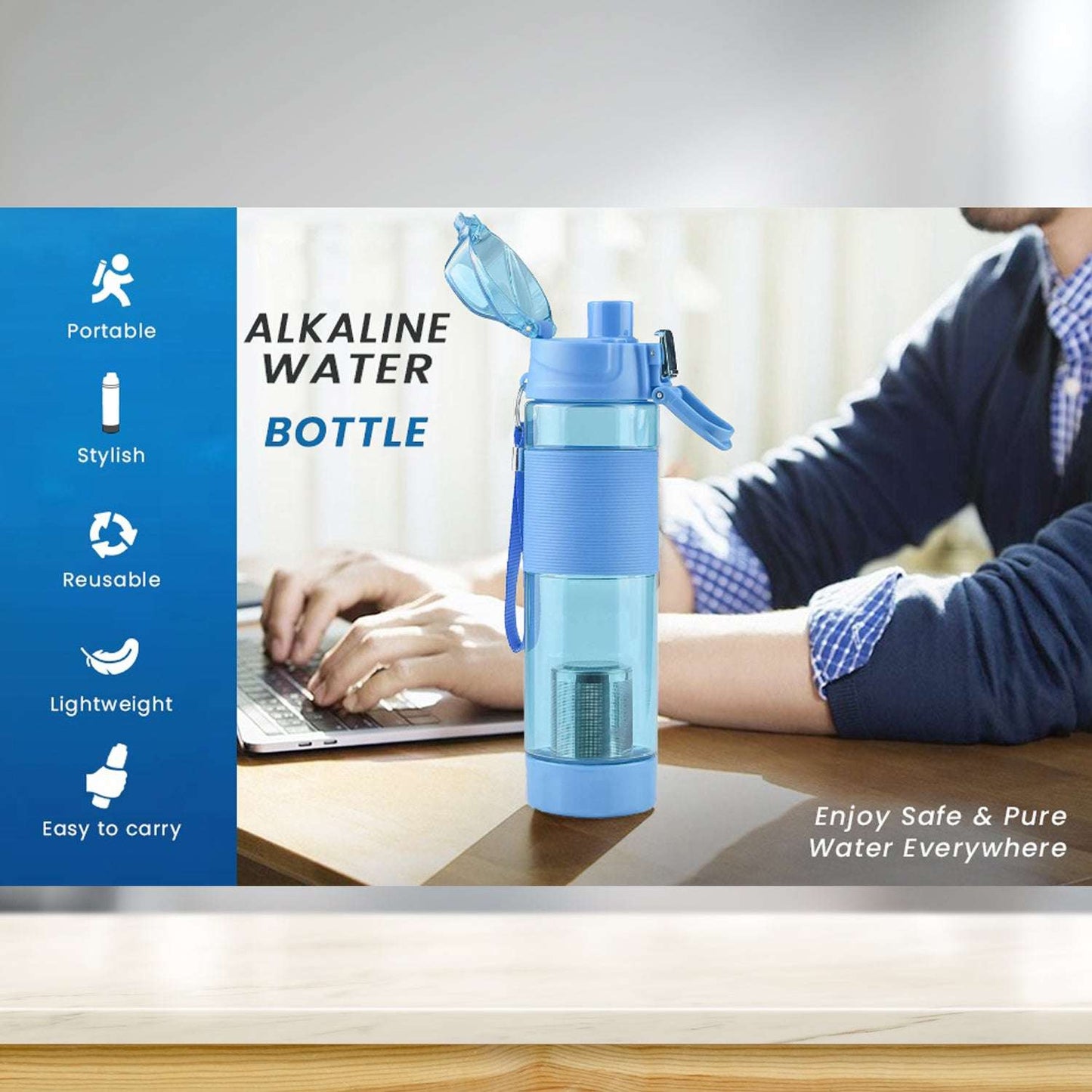 Alkaline Water Bottle With Food Grade Plastic Stylish And Portable - LootFaat