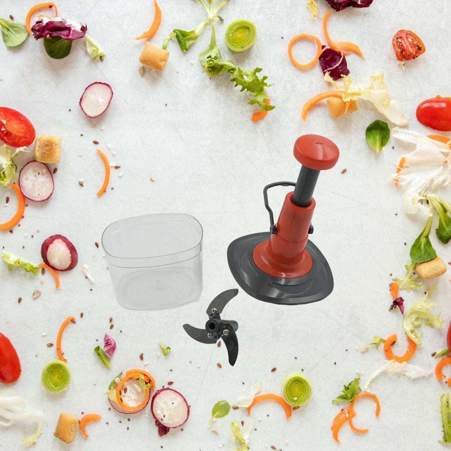 Manual Press Fruit Vegetable Chopper With 3 Stainless Steel Blades Anti-slip Base And Locking System Cutting Chopper For Kitchen (650 Ml)