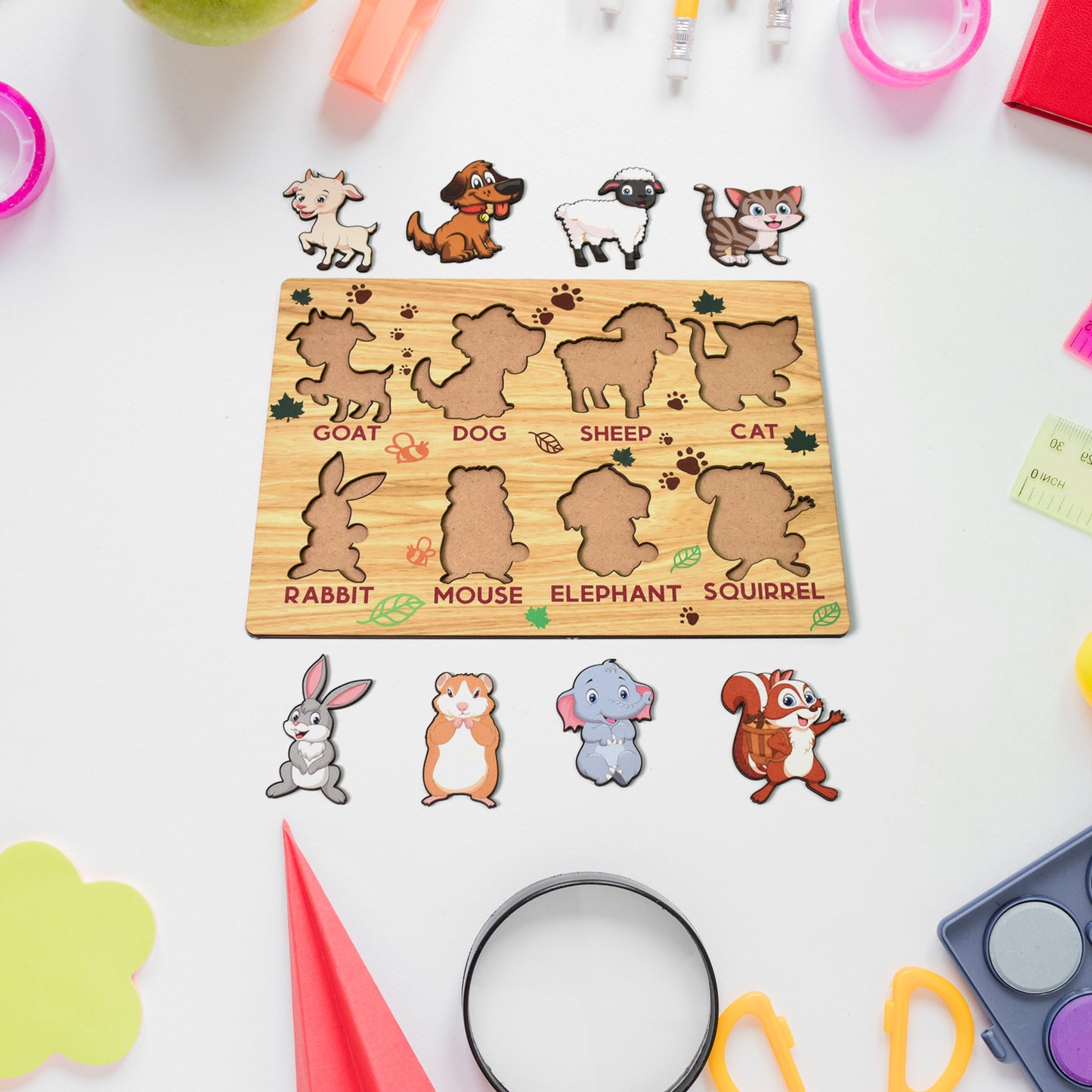 Wooden Animal Puzzle Learning Educational Board (1 Set 2820 Cm) - LootFaat