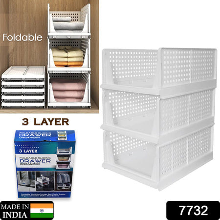 3 Layer Clothes Organizer For Wardrobe Cupboard Organizer For Clothes Foldable And Stackable Closet Organizer Drawer Organizer For Clothes Multi Purpose Plastic Drawer - LootFaat