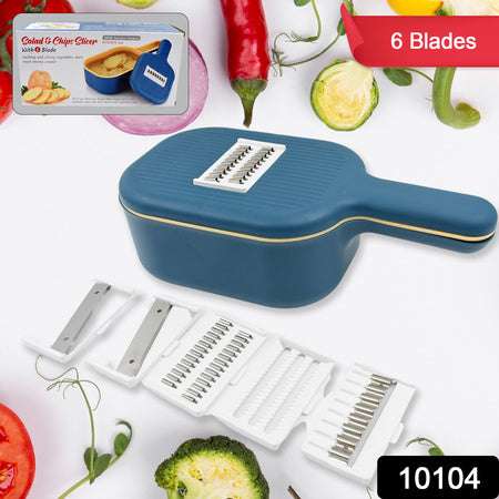 Vegetable Slicer Cutter - 6 Blades Kitchen Accessories Tools Appliances With Container Handle (1 Set) - LootFaat