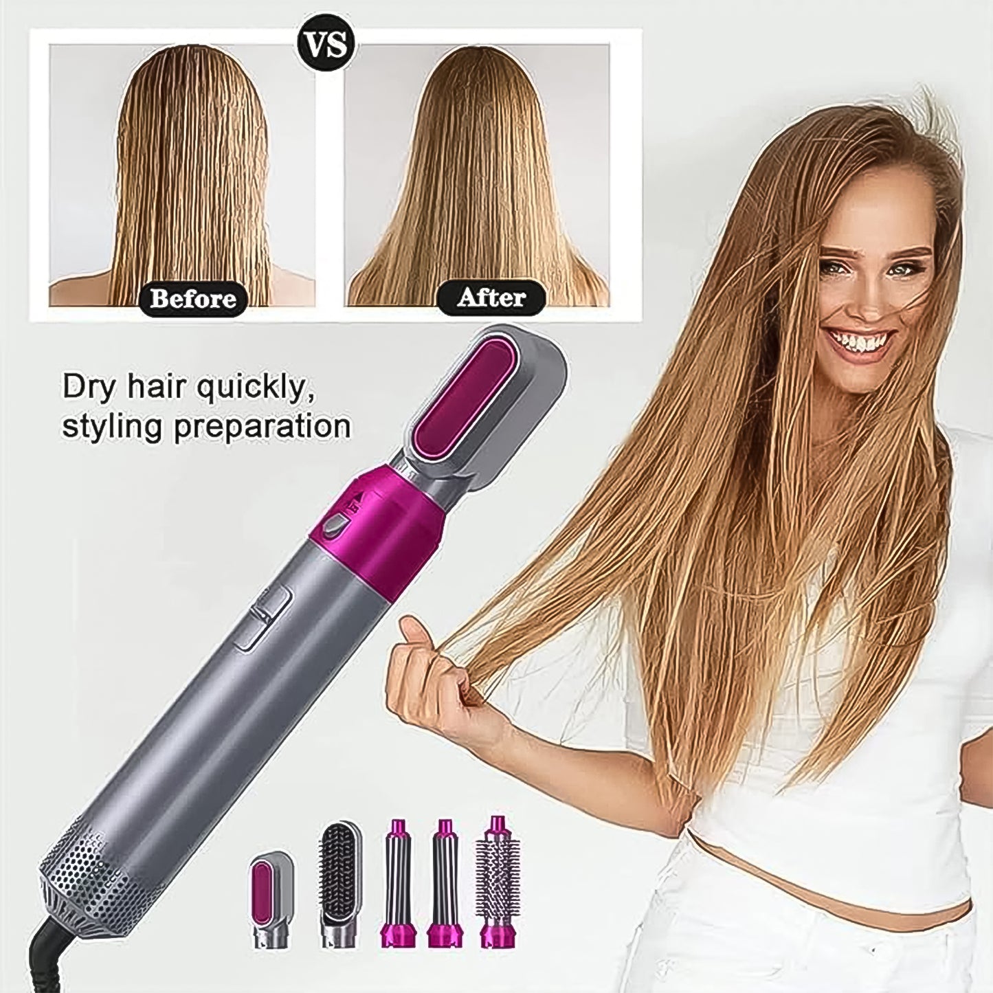 5 In 1 Hair Dryer Brush Multifunctional Hot Air Styler Hair Tools - LootFaat
