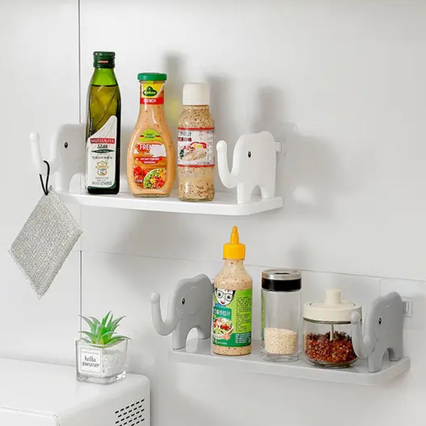 Multifunctional Elephant Shaped Storage Shelf No Punching Wall Mounted Mini Storage Rack Creative Cute Elephant Shelf Organizer For Kitchen Bathroom Bedroom Study - LootFaat