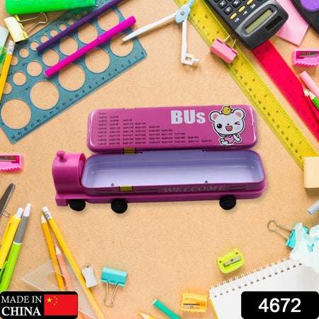 Double Decker Magic Bus Compass 2 Layer Metal Bus Compass Pencil Case With Movable Wheels Sharpener Bus Shape With Tiers Metal Pencil Box For Kids Birthday Party - LootFaat