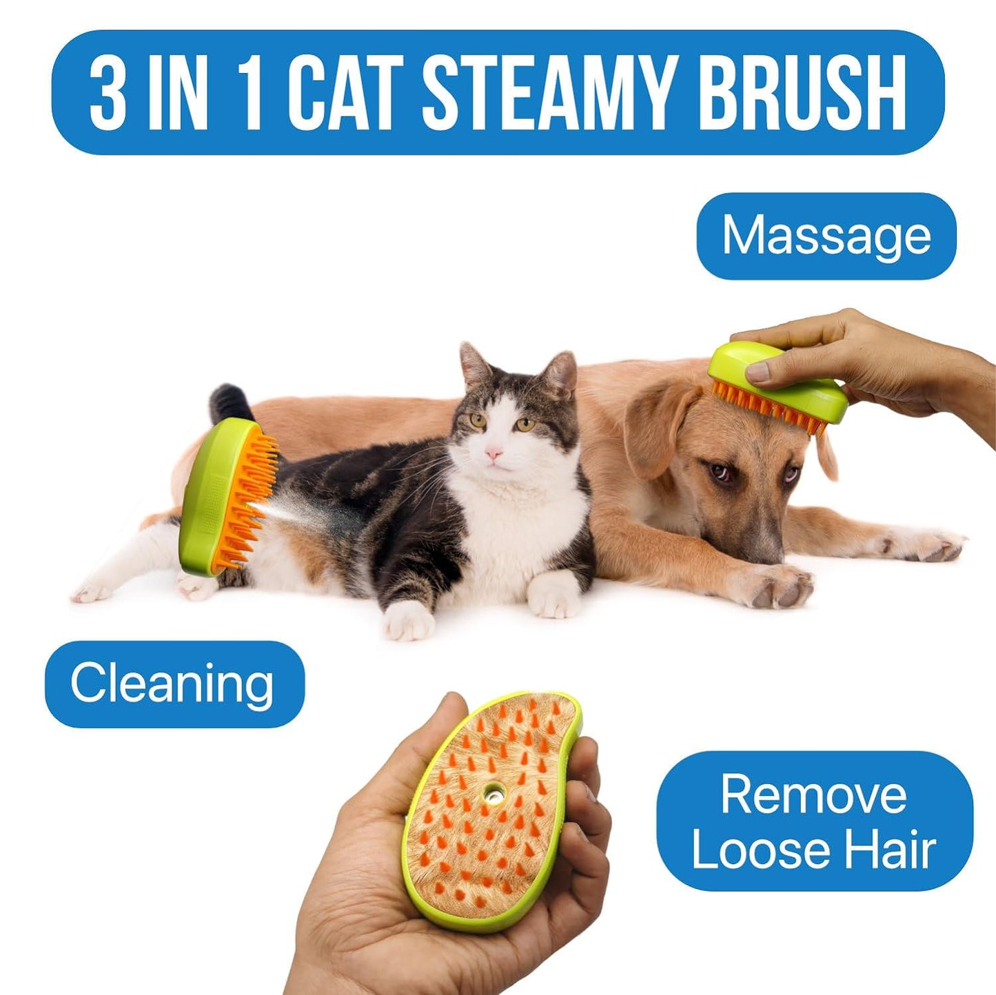 3 In1 Cat Steamy Brush Self Cleaning Steam Cat Brush Cat Steamer Brush For Massage Cat Grooming Brush Pet Hair Removal Comb For Cat And Dog For Removing Tangled And Loose Hair - LootFaat
