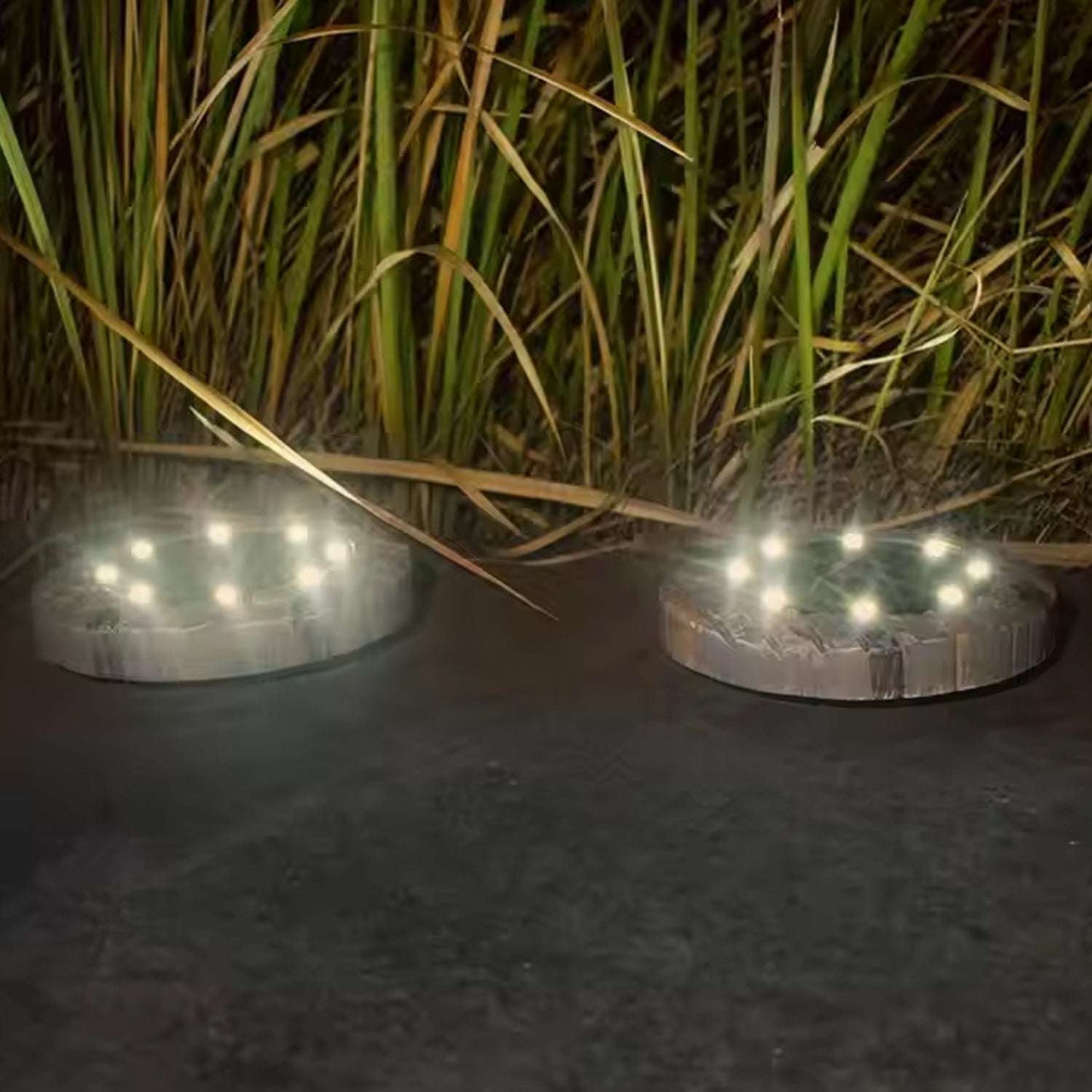 Disk Lights Slate Heavy Duty Outdoor Solar Pathway Lights 4 Led (2 Pc) - LootFaat