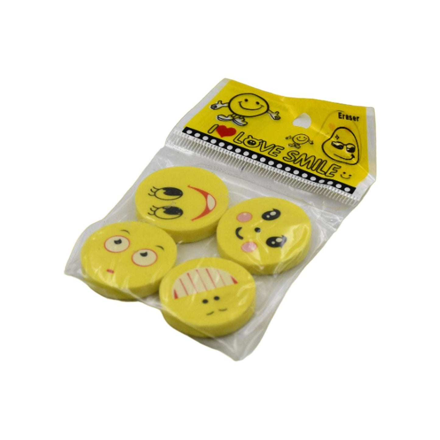 Cute Smile Emoji Erasers Cute Smile Face Rubber Eraser Dentist Dental Clinic School Kid For School Going Kidsbirthday Party Return Gift Set (4pc Set) - LootFaat