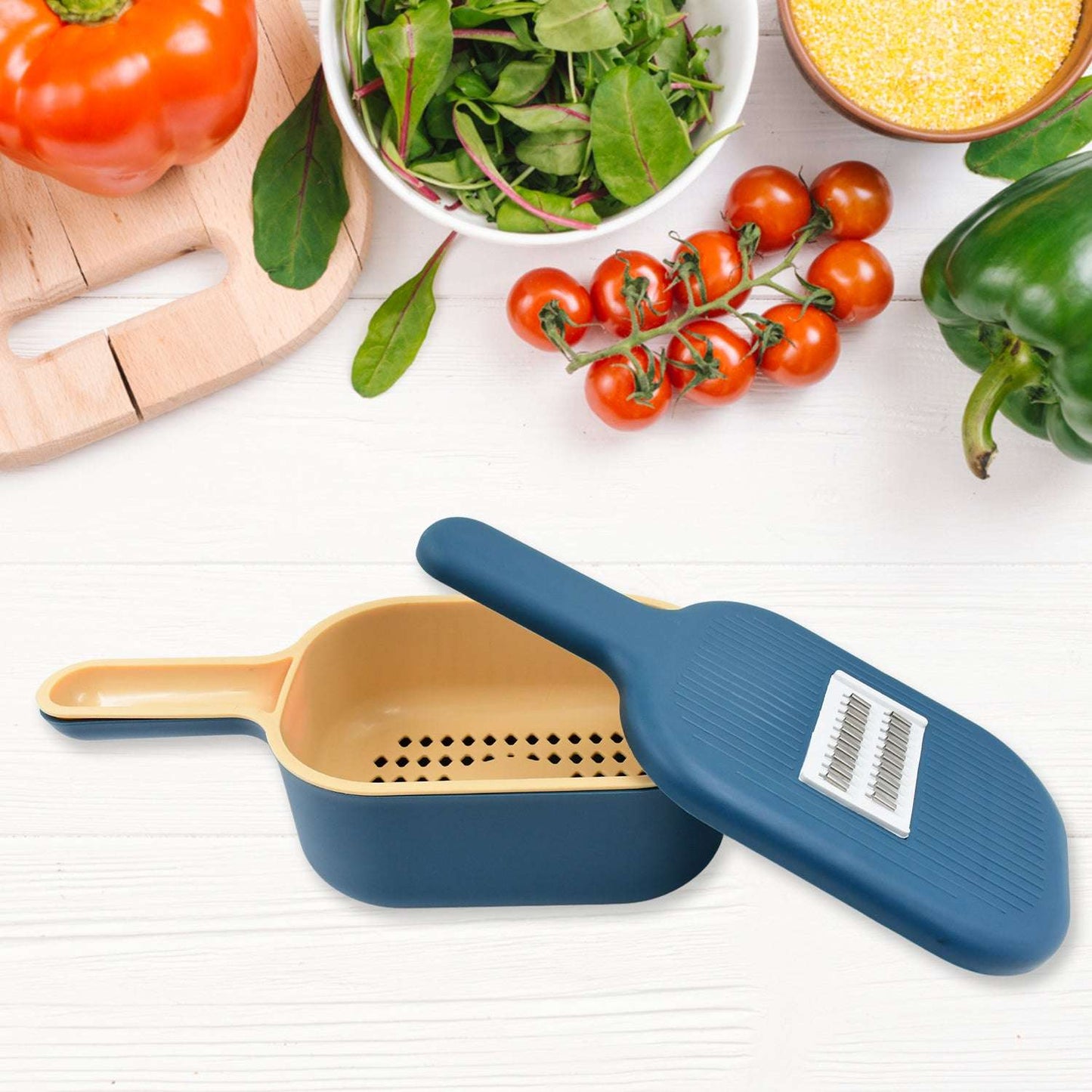 Vegetable Slicer Cutter - 6 Blades Kitchen Accessories Tools Appliances With Container Handle (1 Set) - LootFaat