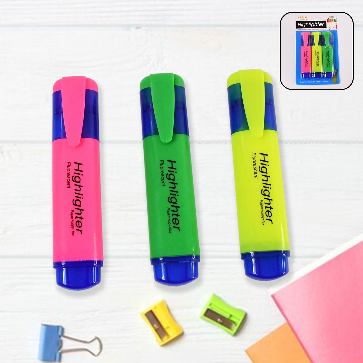 Highlighter Pen Assorted Colours Water Based Broad Tip Writing Marker (3 Pcs Set) - LootFaat