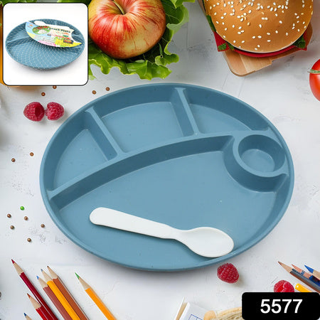 Plastic Food Plates Biodegradable 5 Compartment Plate With Spoon For Food Snacks Nuts Desserts Plates For Kidsreusable Plates For Outdoor Camping Bpa-free(1 Pc) - LootFaat