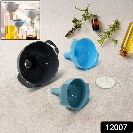 3 In 1 Kitchen Funnel Set Of 3 Funnel For Filling Bottle Small Canning Funnel With Handle Food Grade Plastic Funnel With Detachable Strainer Filter For Liquid Dry Ingredients And Powder - LootFaat