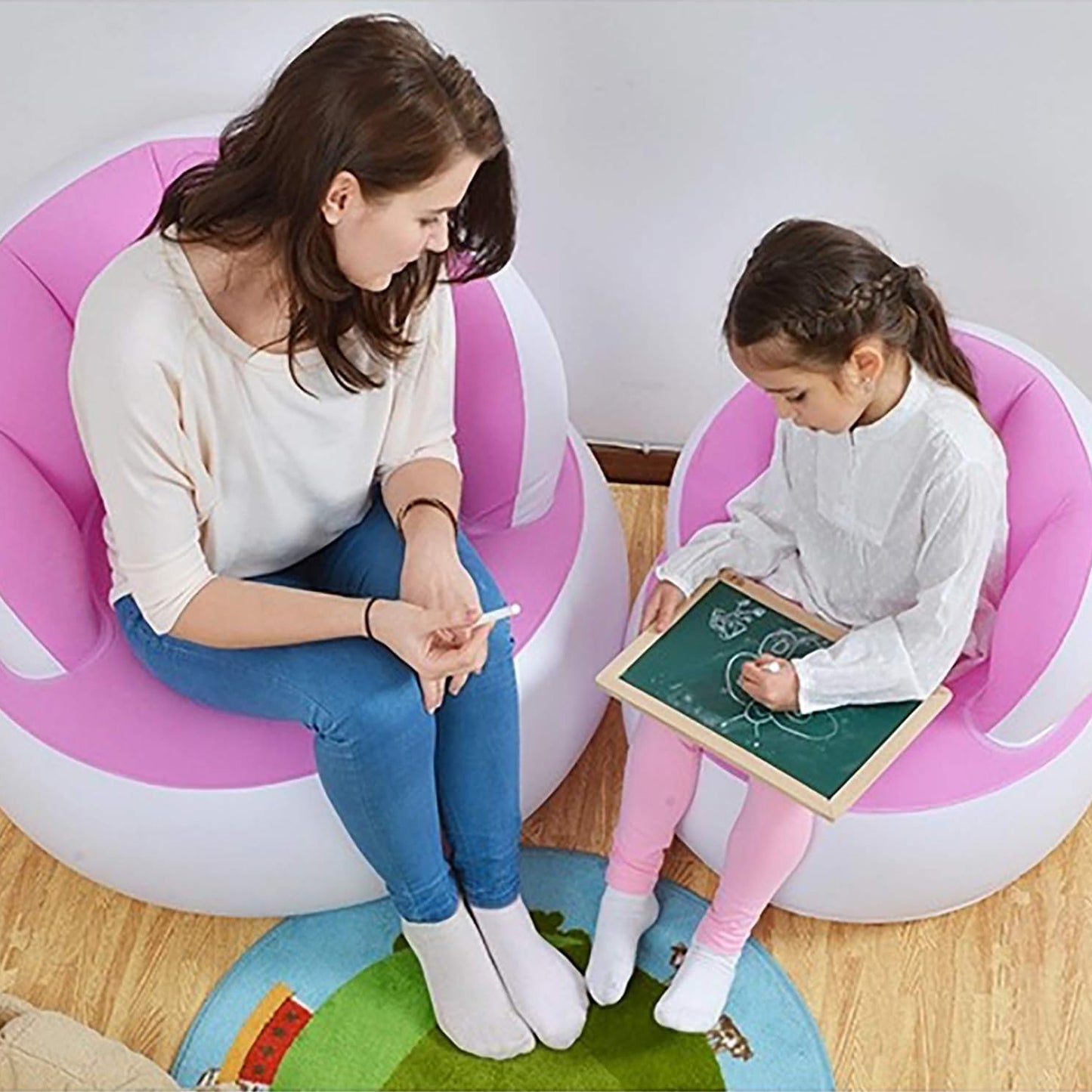 Kids Inflatable Sofa Chair With Backrest Foot Air Pump With Hose (1 Set 85x74 Cm Approx) - LootFaat