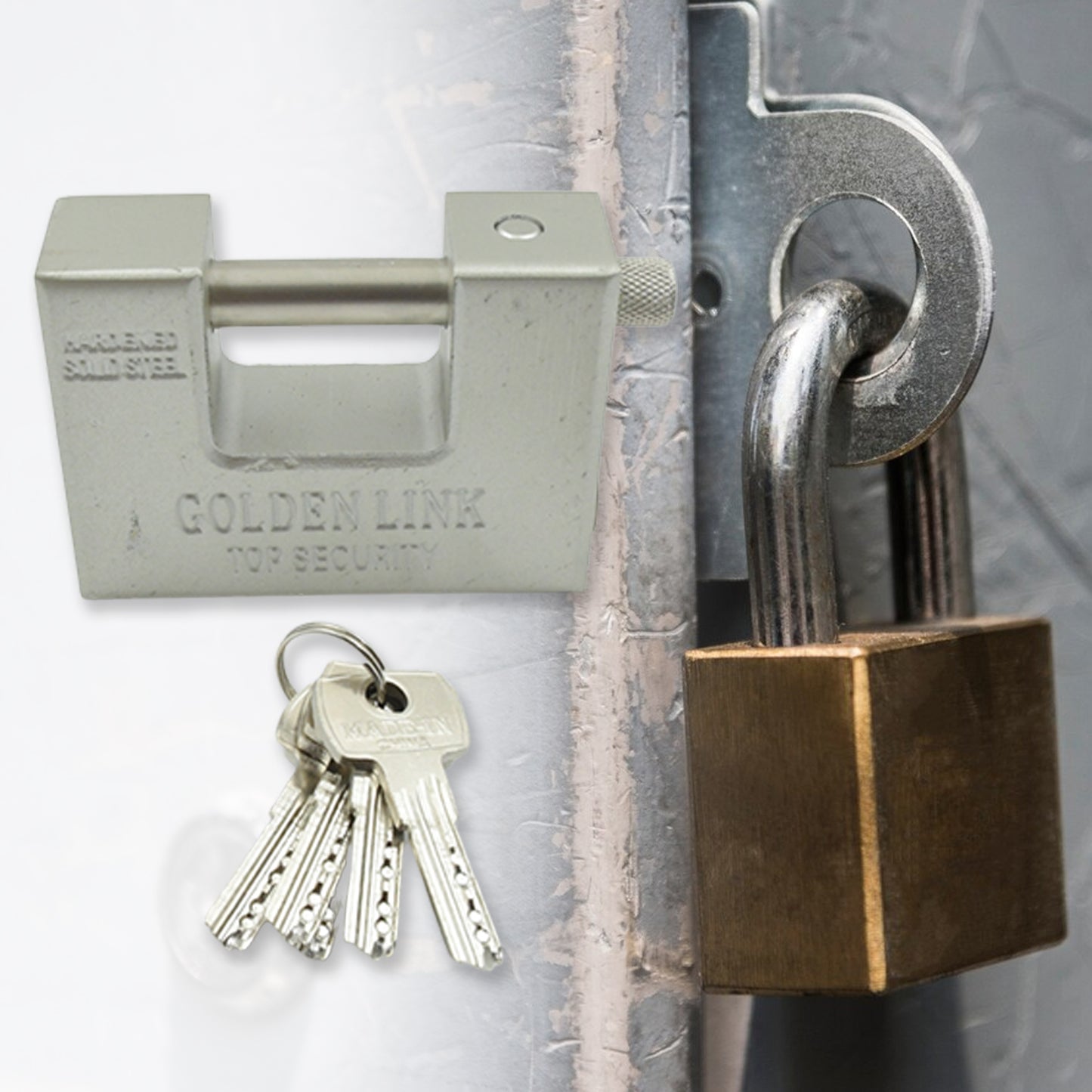 Stainless Steel Padlock Rectangular Shape Hardened Steel High Resistance With 5 Keys Door Lock For Home Dormitory Waterproof Antirust Anti-theft Padlocks Outdoor Gate Shed Locks Warehouse Big Door Drawer Lock (94 Mm) - LootFaat