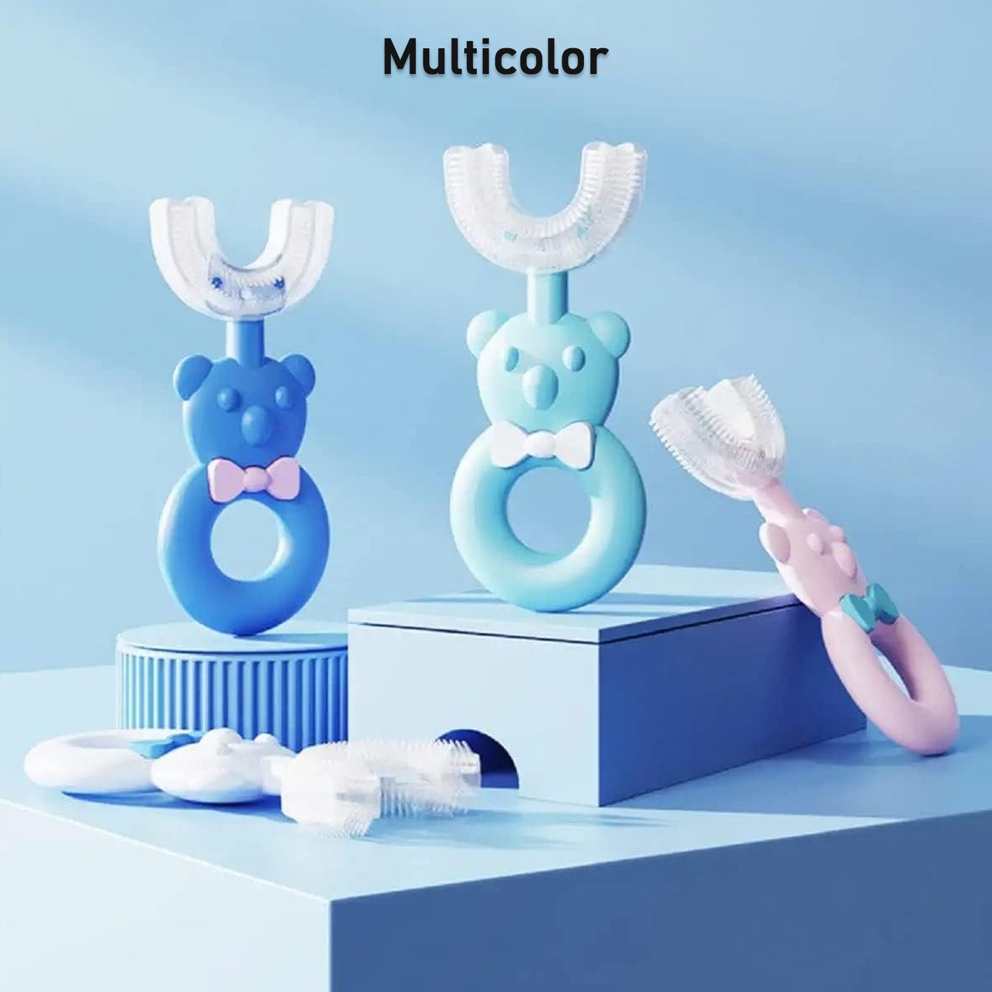 Baby Bear U-Shaped Toothbrush for Kids – Silicone Manual Toothbrush for 2-6 Years | Soft Bristles for Sensitive Gums | Multicolour (1 Pc)