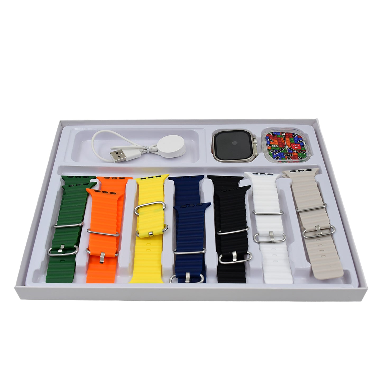 7 In 1 Ultra Smart Watch Combo With Seven Classic Straps Transparent Screen Guard (1 Set Mix Color) - LootFaat