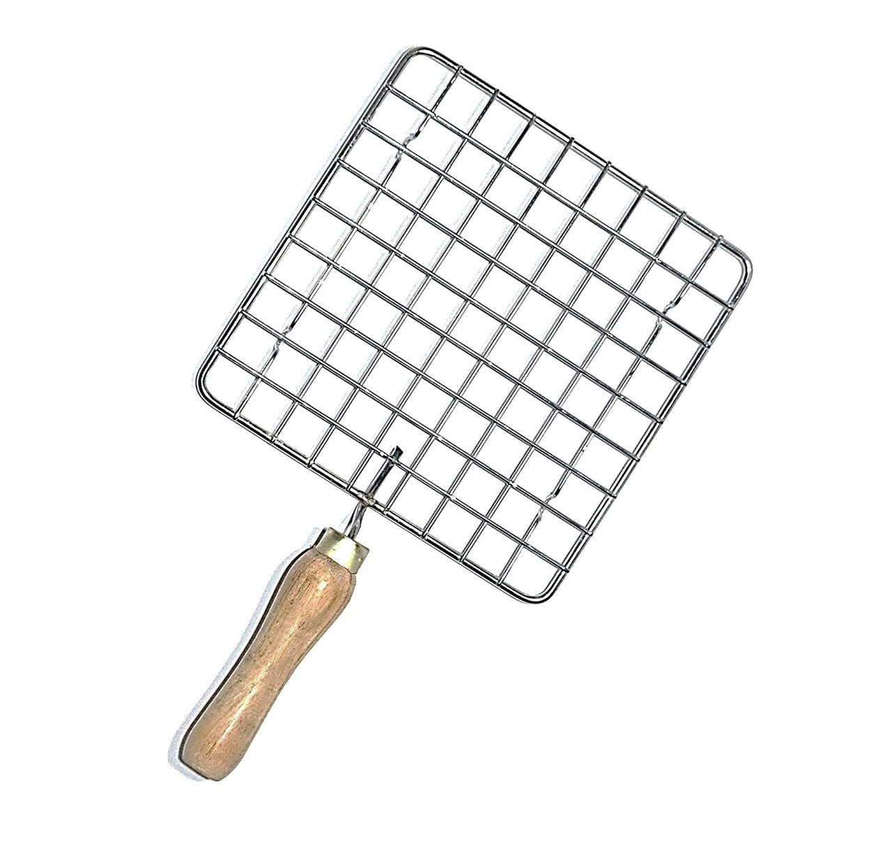 Kitchen Square Stainless Steel Roaster Papad Jali Barbecue Grill With Wooden Handle - LootFaat