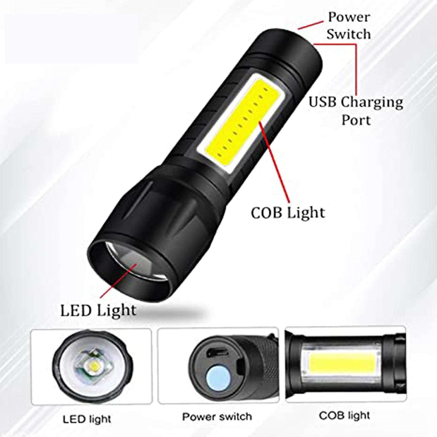 Mini Search Rechargeable Led Long Range Flashlight Emergency Light Torch - LootFaat