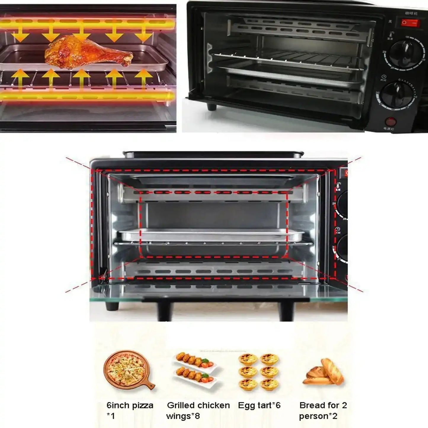 3 In 1 Breakfast Maker Portable Toaster Oven Grill Pan Coffee Maker Full Breakfast Ready At One Go