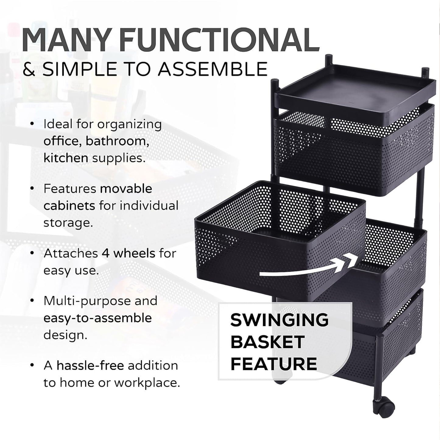 Metal Square High Quality Kitchen Trolley With Wheels (4 Layer 1 Pc) - LootFaat