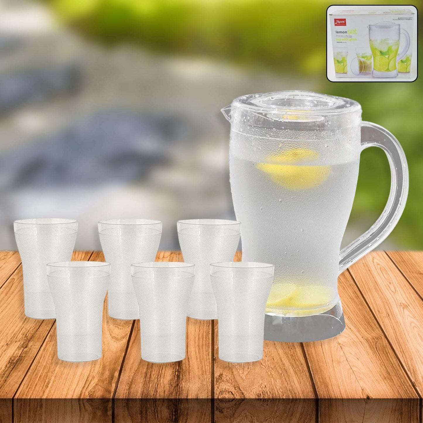 Apex Unbreakable Lemon Jug Set With 6 Glasses 1200ml Jug + 300ml Glasses Approx