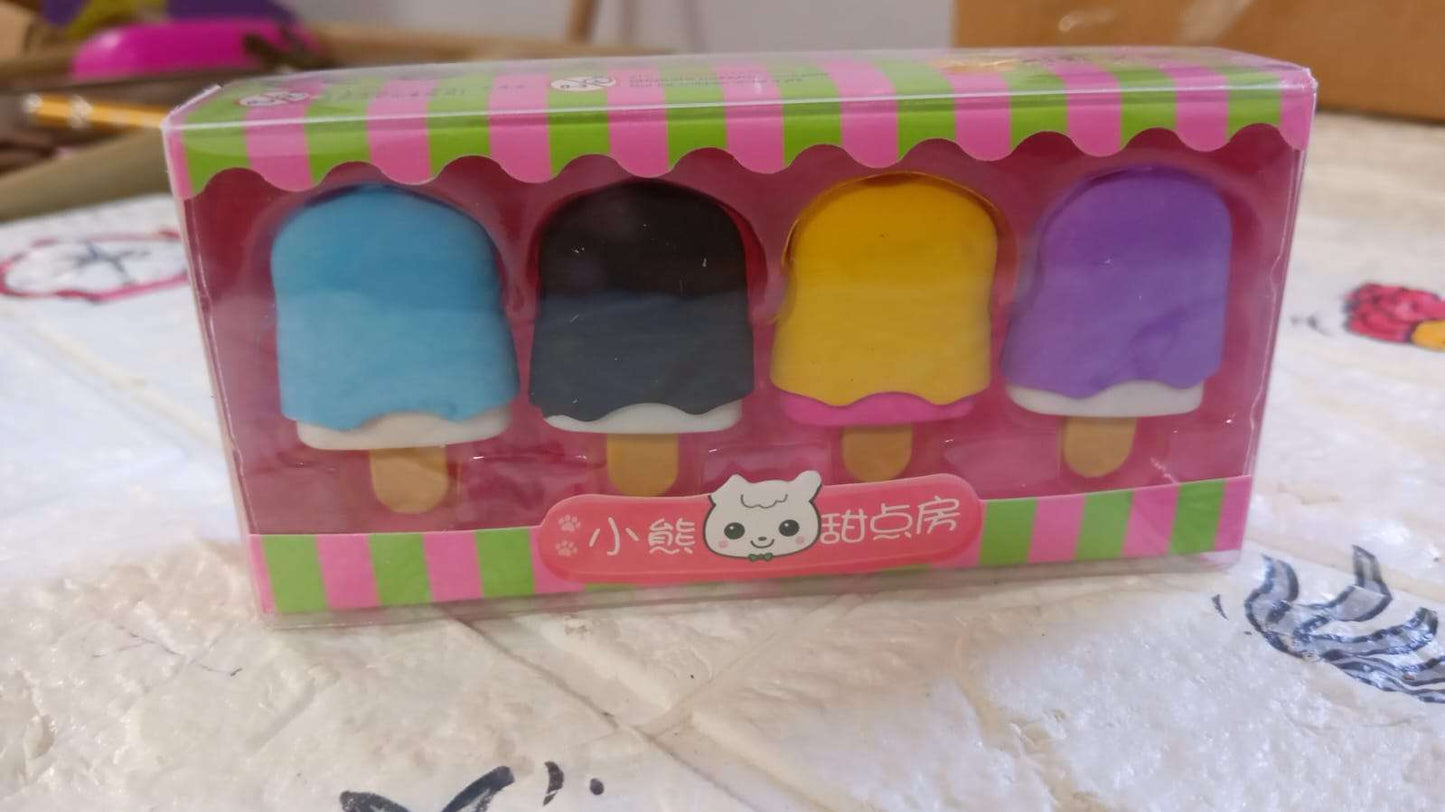 Ice Cream Eraser For Girlseraser For School Bday Return Gift Party Doughnut Lollipop Ice Cream Theme Shape Erasers Pencils Set For Kids Educational Stationary Kit School Supplies (1 Set 4 Pc) - LootFaat