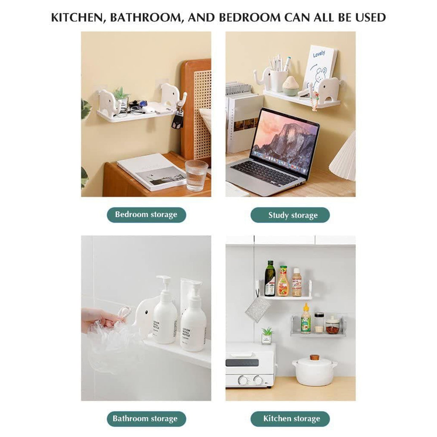 Multifunctional Elephant Shaped Storage Shelf No Punching Wall Mounted Mini Storage Rack Creative Cute Elephant Shelf Organizer For Kitchen Bathroom Bedroom Study - LootFaat