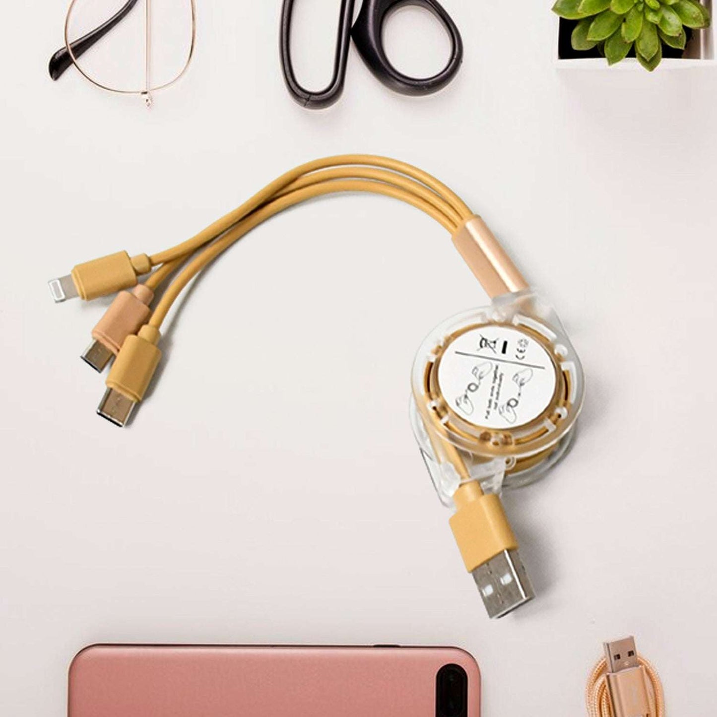 3-in-1 Retractable Multi Charging Cable - USB-C, Micro USB, & iOS