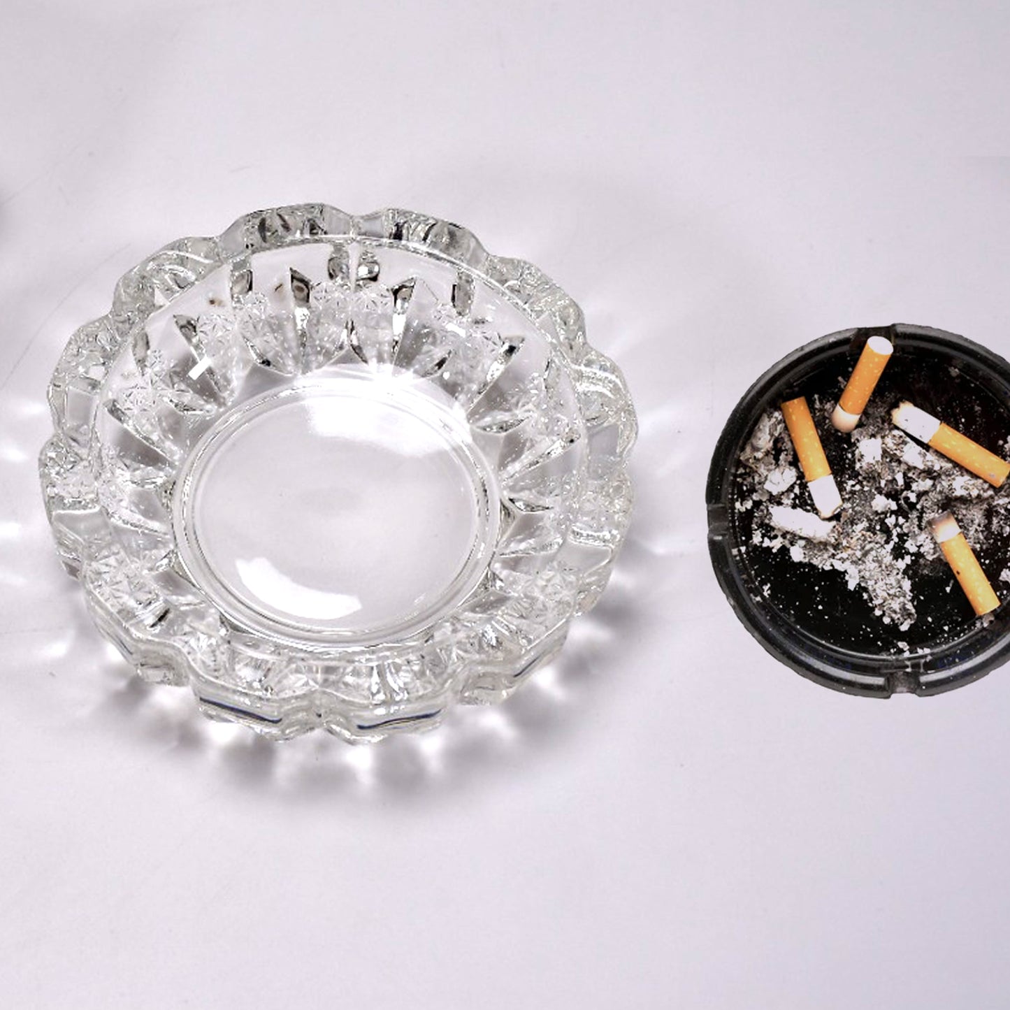 Paricutin Glass Crystal Quality Cigar Cigarette Ashtray Round Tabletop For Home Office Indoor Outdoor Home Decor - LootFaat