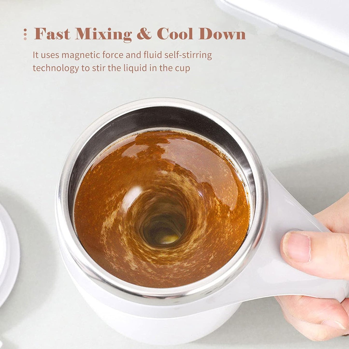 Self Stirring Coffee Mug - Magnetic Stainless Steel Mixing Cup