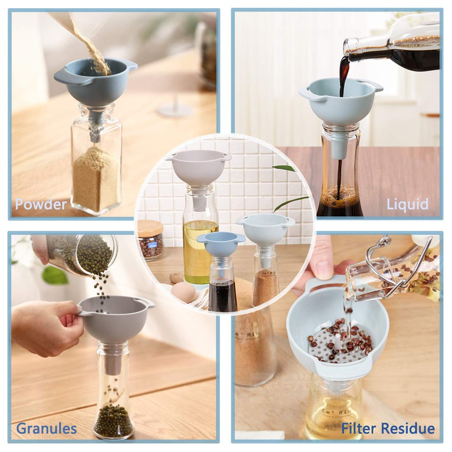 3 In 1 Kitchen Funnel Set Of 3 Funnel For Filling Bottle Small Canning Funnel With Handle Food Grade Plastic Funnel With Detachable Strainer Filter For Liquid Dry Ingredients And Powder - LootFaat
