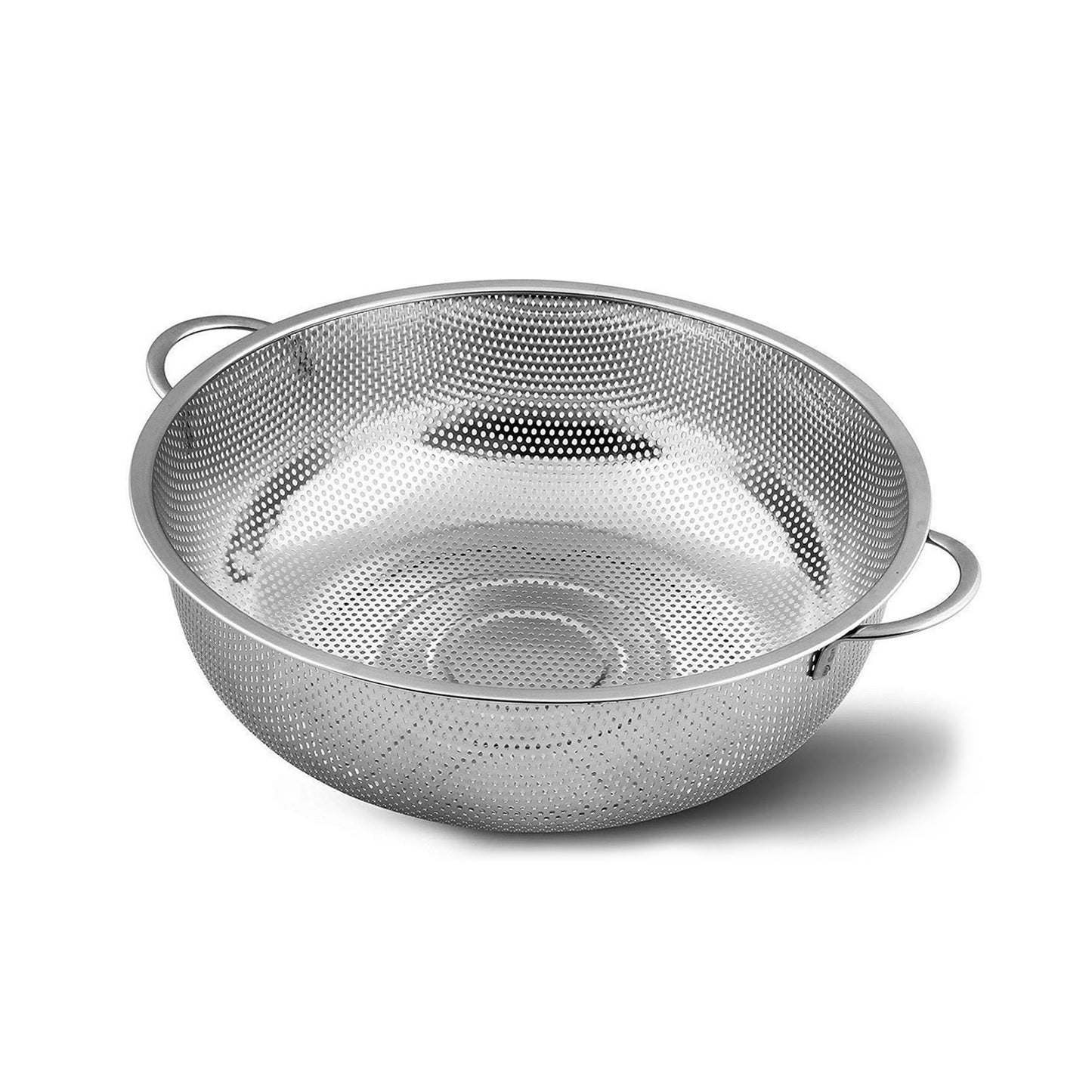Stainless Steel Colander With Handle Large Metal Mesh Basket Strainer For Pasta Spaghetti Berry Veggies Fruits Kitchen Food Colander Dishwasher Safe (1 Pc 25.5 Cm) - LootFaat