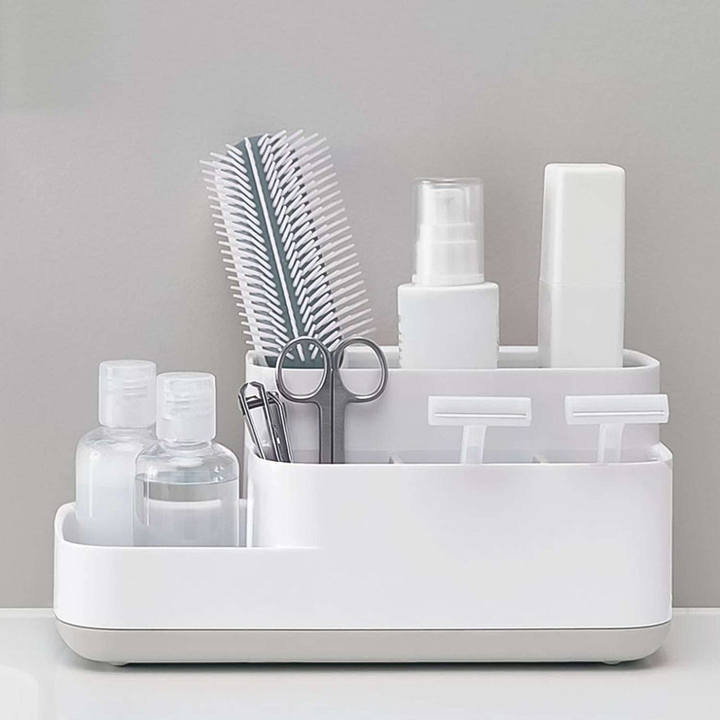 Plastic Multipurpose 5 Compartment Bathroom Desk Organizer Holder (1 Pc) - LootFaat