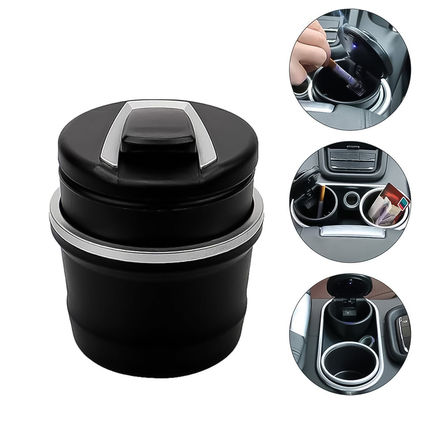 Portable Car Ashtray With Lid And Blue Led Light (1 Pc With Color Box) - LootFaat