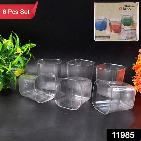 6pc Transparent Diamond Medium Serving Glass Set Glass Set For Water Juice Etc - LootFaat