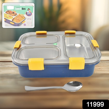 3 Compartment Transparent Stainless Steel Lunch Box For Kids - LootFaat
